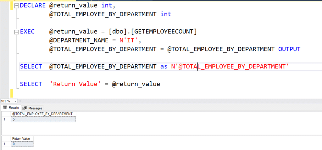 execute Stored Procedure in SQL Server with Parameters